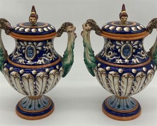 Vintage Italian double handled figural urns