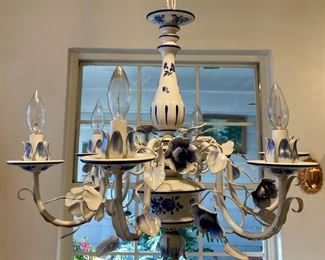Vintage blue and white floral metal chandelier