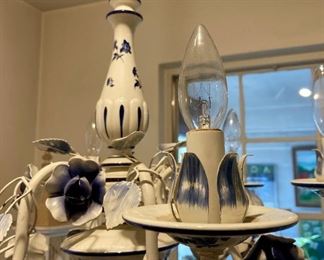 Vintage blue and white floral metal chandelier