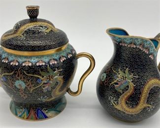 Vintage cloisonné tea set with dragon motif