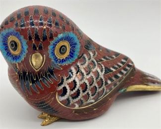 Vintage cloisonné owl figurine