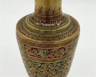 Vintage Indian hand-painted fluted vase