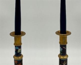 Cloisonne brass candleholders