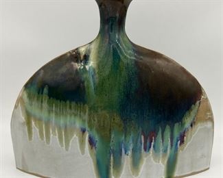 Vintage 1990 Mangum Pottery flounder vase (Weaversville, NC)