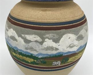 Vintage 1990 Bet Garrison Mangum landscape pottery vase (Sparta, NC)