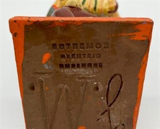 Vintage red clay accordion player figurine (Estremoz, Alentejo, Portugal) signed YM