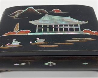 Vintage Japanese lacquerware with mother of pearl inlay trinket box