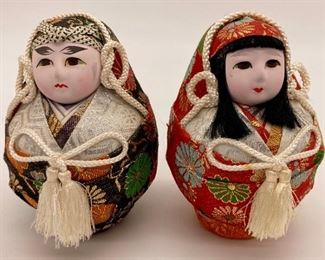 Vintage Hina Daruma (wedding dolls) Kimekomi pair