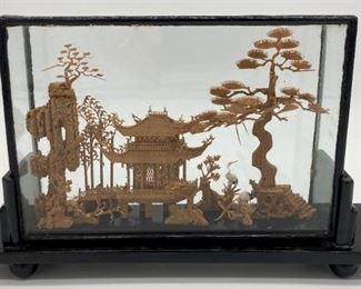 Vintage medium Chinese cork carving diorama
