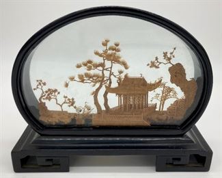 Vintage oval Chinese cork carving diorama