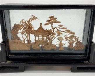 Vintage small Chinese cork carving diorama