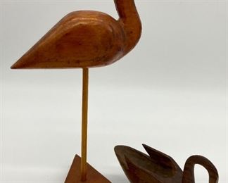 Carved ducks and swans