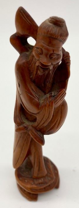 Vintage hand-carved rosewood Chinese fisherman figurine