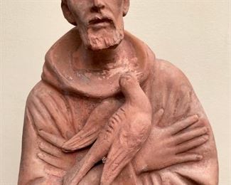 Vintage clay 2' Saint Francis of Assisi with dove