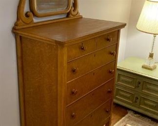 Mid-Century Heywood-Wakefield Birdseye Maple chest of drawers with mirror