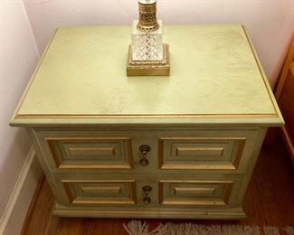 MCM Drexel green and gold low-profile nightstand