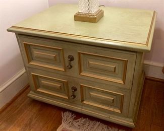 MCM Drexel green and gold low-profile nightstand