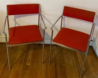 Mid Century chrome frame red chairs