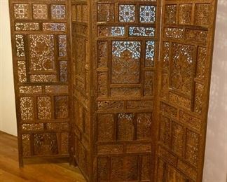 Vintage decorative carved wood privacy screen