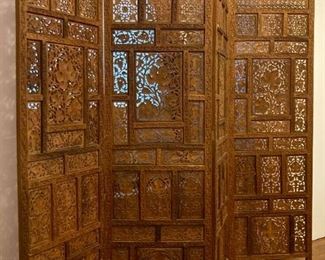 Vintage decorative carved wood privacy screen