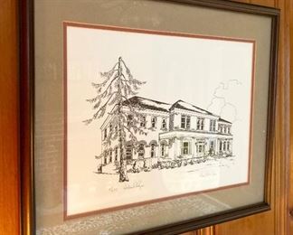 William R. Rogers (6th President of Guilford College) signed and numbered Guilford College building drawing of Mary Hobbs Hall 5/275