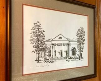 William R. Rogers (6th President of Guilford College) signed and numbered Guilford College building drawing of Dana Auditorium 5/300
