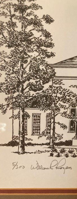 William R. Rogers (6th President of Guilford College) signed and numbered Guilford College building drawing of Dana Auditorium 5/300