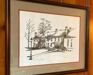 William R. Rogers (6th President of Guilford College) signed and numbered Guilford College building drawing of Founder's Hall 5/298
