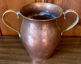 Antique copper doubled handled urn