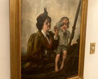Antique framed woman and child oil painting
