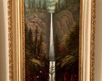 Framed Multnomah Falls oil painting