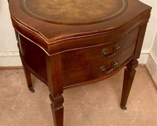Antique leather top end table