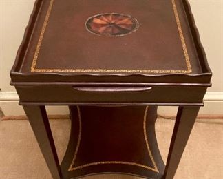 Vintage leather top with inlay accent table