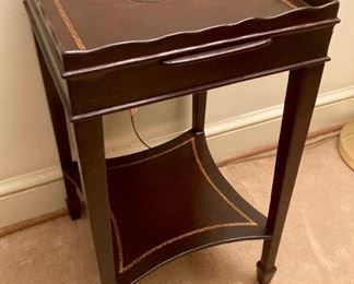 Vintage leather top with inlay accent table