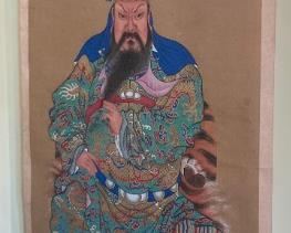 Vintage/Antique Emperor Guan ("Jue Shi Zhen Jing") wall scroll