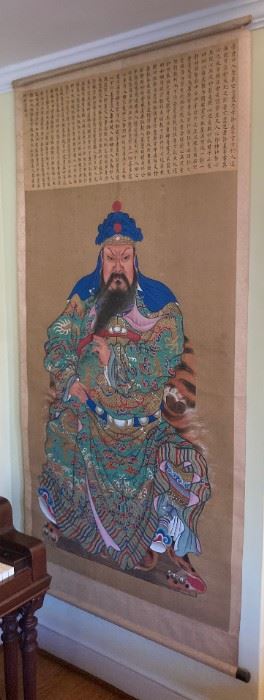 Vintage/Antique Emperor Guan ("Jue Shi Zhen Jing") wall scroll