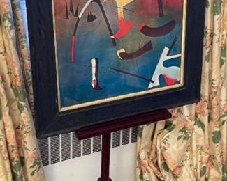 1963 "Composition" by Joan Miro framed print; Artwork easel