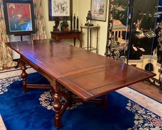 Antique dining room table and six chairs