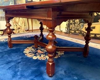Antique dining room table and six chairs