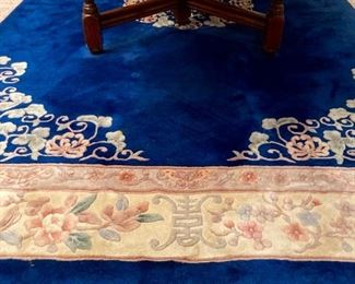 Oriental navy/ivory/rose/pale green flower and scroll design area rug 8'6" x 11'6"