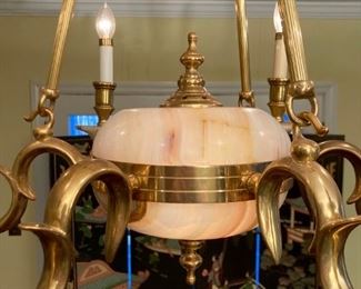 Vintage brass and alabaster chandelier