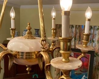 Vintage brass and alabaster chandelier