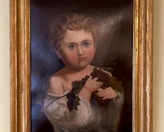 Antique framed, signed, dated portrait of child painting