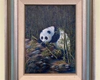 Framed, signed G. Darcy panda painting
