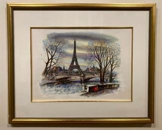 Framed, signed Eiffel Tower landscape painting