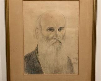 Vintage pencil drawing of Irenaeus Bishop of NoviSad, self portrait