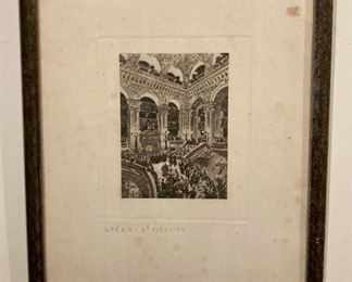 Framed, signed Opera house etching