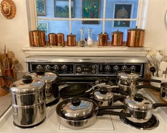 Cuisine Ware pots and pans; copper canister set