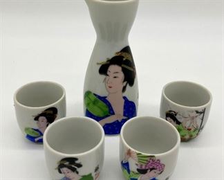 Vintage sake carafe and cups