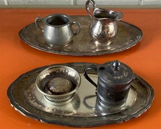Silver plate sugar and creamer set, silver plate tea service set